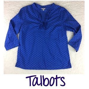 Talbots Blue Eyelet Pullover Ruffle Top Medium
